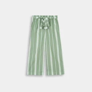 Girls' Sage Green Vertical Striped Trousers – Casual Summer Style