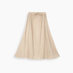 Girls' Elegant Beige Ribbed Skirt – Soft & Flowy Casual Wear