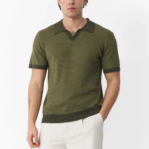 Men’s Olive Green Textured Polo Shirt – Smart Casual Fit