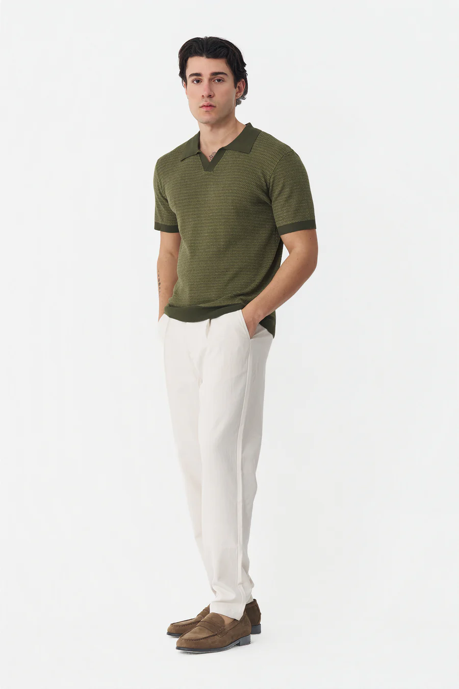 Men’s Olive Green Textured Polo Shirt – Smart Casual Fit - Image 4